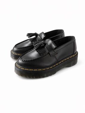 Dr. Martens Black Adrian Platform Tassel Loafers with Yellow Stitching